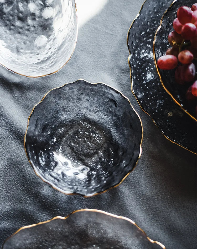 Glass Plate Irregular Dinner Plates Gold Glass Dishes Creative Salad Bowl Transparent Plate Glass Bowl and Dish Set Dessertplate