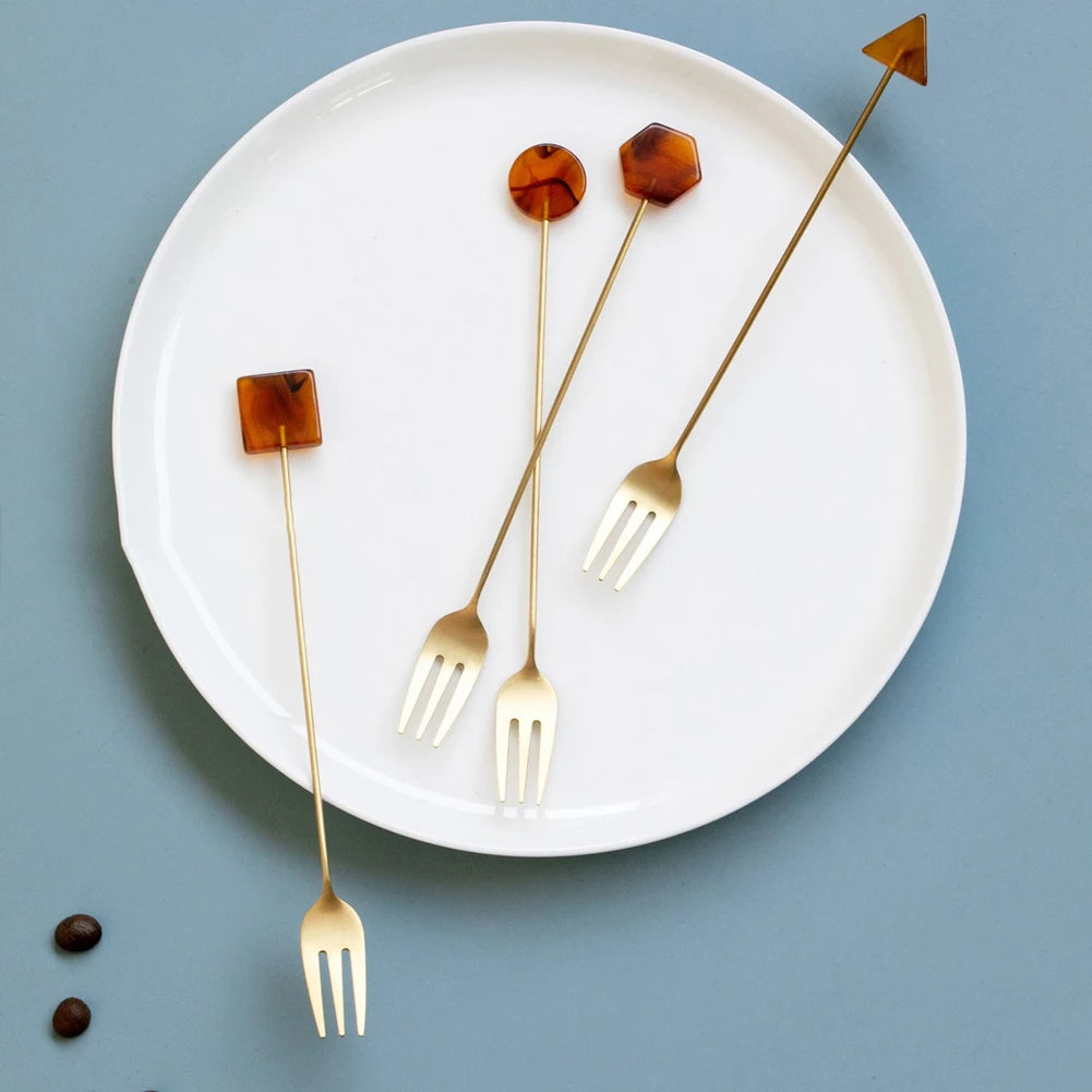 Besteck-Set 2025: 4pcs Gold-Plated Geometric-Shape - INS Coffee Collection