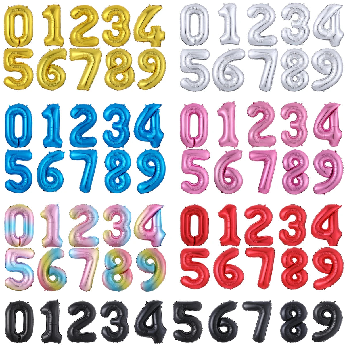 PartyPro Roségold Zahlenballons - Set 10 Stück 16 30 40Zoll