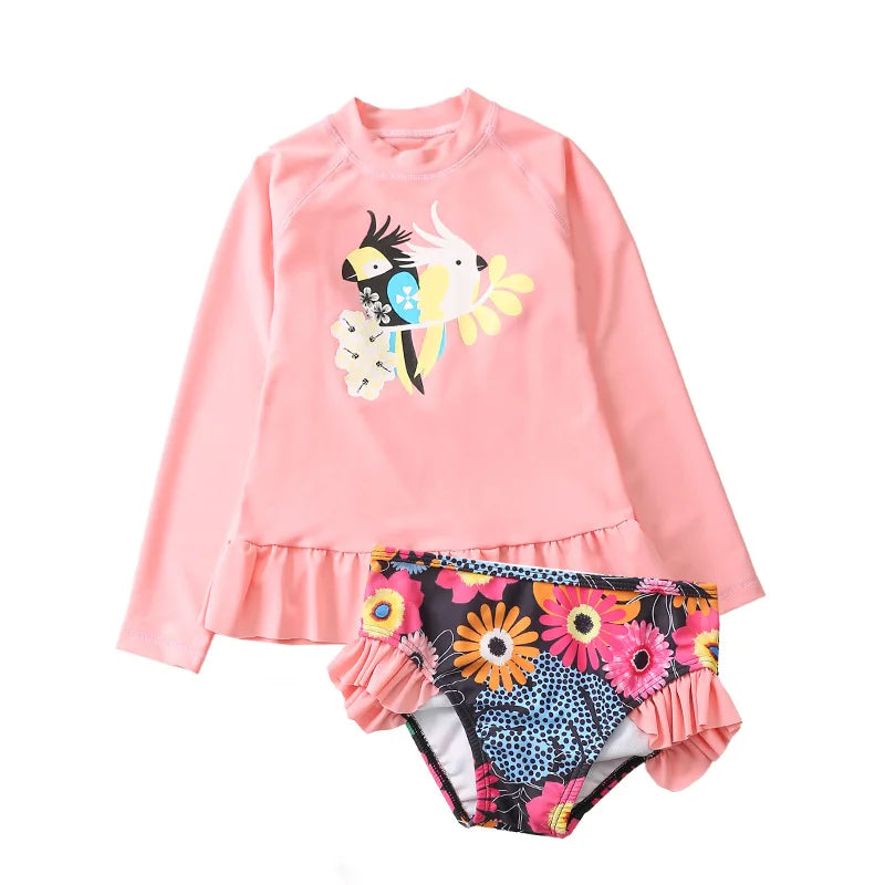 Kinder-Badeanzug 2025: KLEINE KINDER Einhorn Rash Guards Langarm - Zweiteilige Kinder Schwimmkleidung Strand Baby Mädchen UV-Schutz