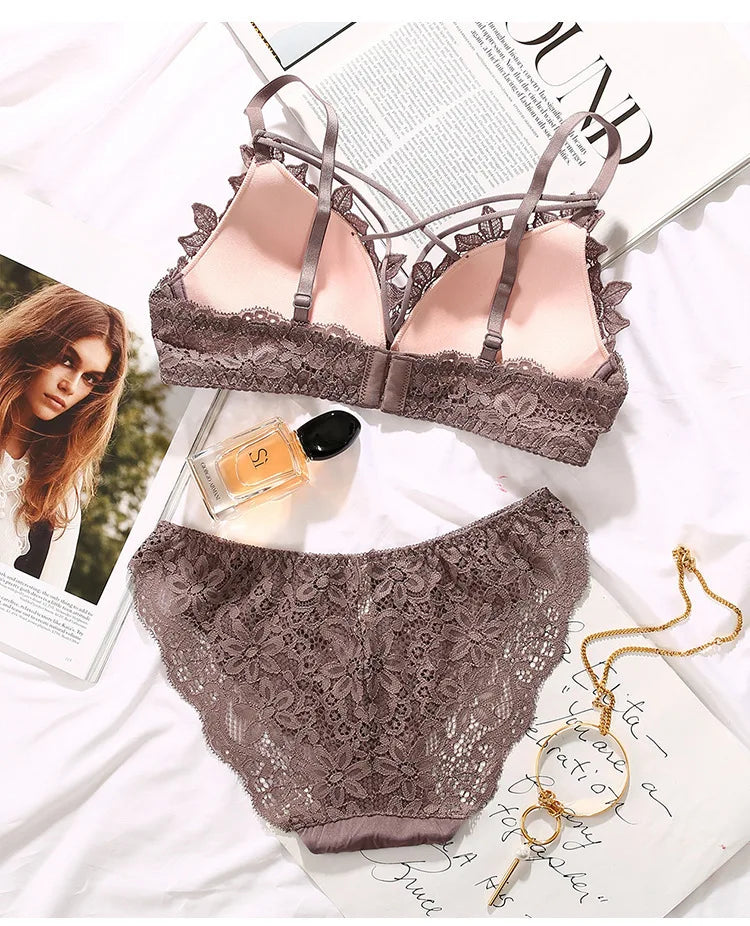 BH-Set 2025: elegant Spitzen-BH Damen Unterwäsche-Set Ohne Bügel Push Up Bralette - Nahtlos Atmungsaktiv Spitze Lingerie Schlaf-Unterwäsche