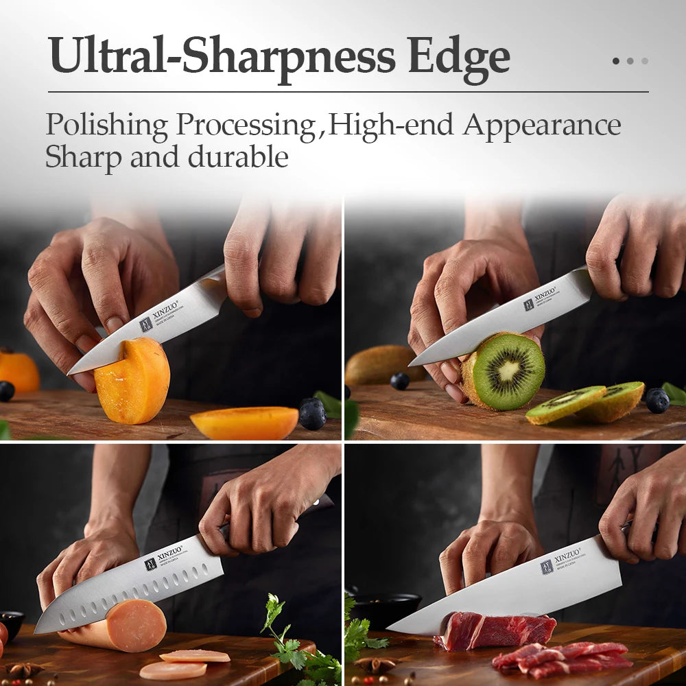 XINZUO 7PCS Knife Set German 1.4116 Stainless Steel Utility Slicing Chef Fruit Santoku Knives Multifunction Kitchen Scissors