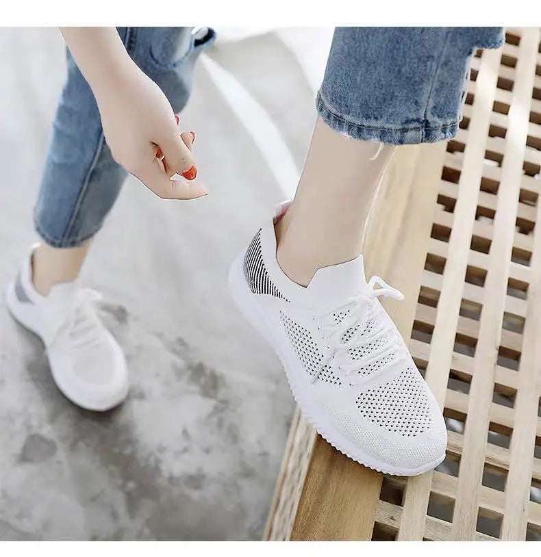 Women's Shoes 2021 Spring White New Breathable Sports Mesh Versatile Summer  Hollow Walking Flying Woven No-slip Ladies Sneakers