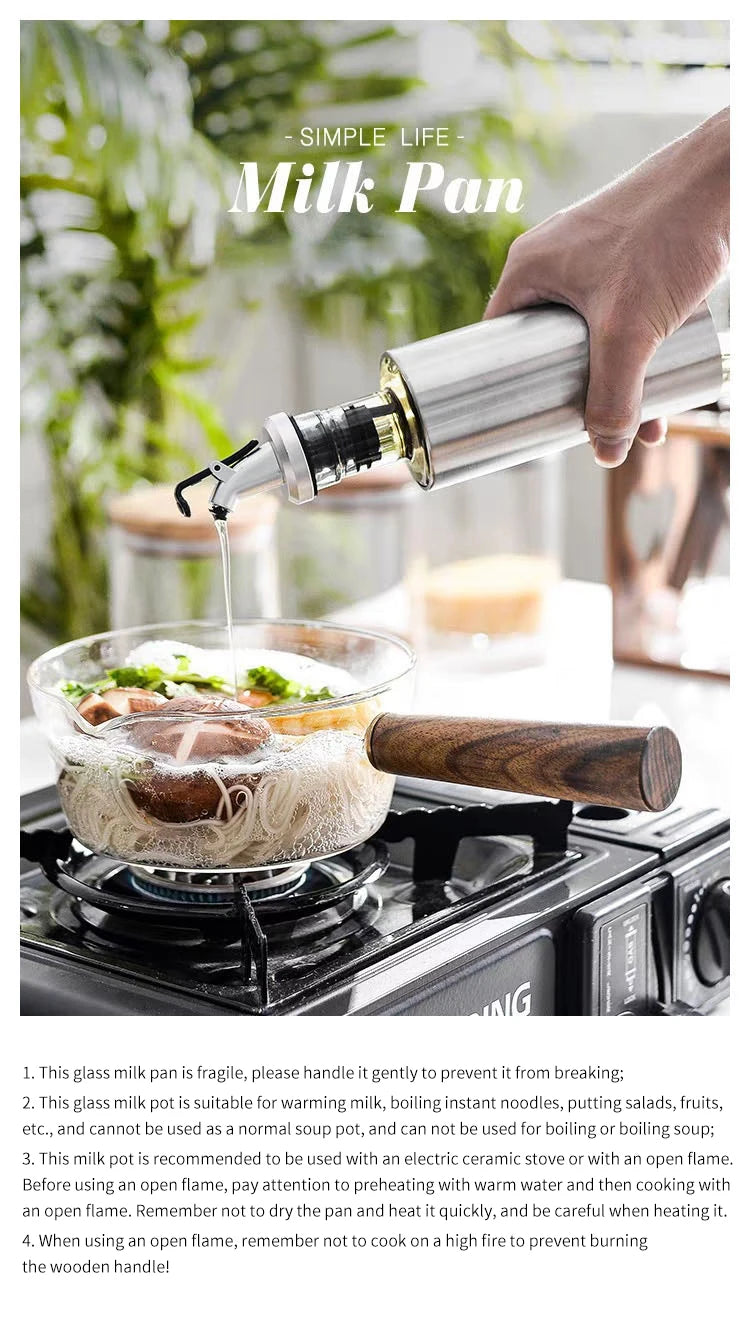 KEMORELA YS7258 Glasmilchtopf Holzgriff - 600ml 400ml Glas