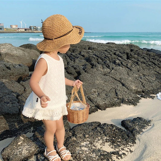 Girls Outfit Set 2022 Summer Clothing Sets Hollow Lace Suit Baby Casual Sleeveless T-shirt+Shorts Kids Clothes Sets Baby Clothes