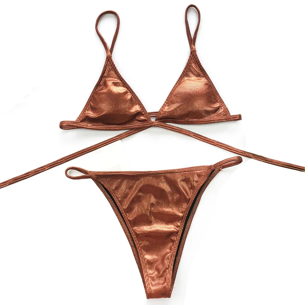 Ausgehöhlter Roter Elegant Bikini Set 2025: Vigorashely String Verbesserte Unterstützung Wire-Free - Tanga Brazilian Triangle Halter Patchwork