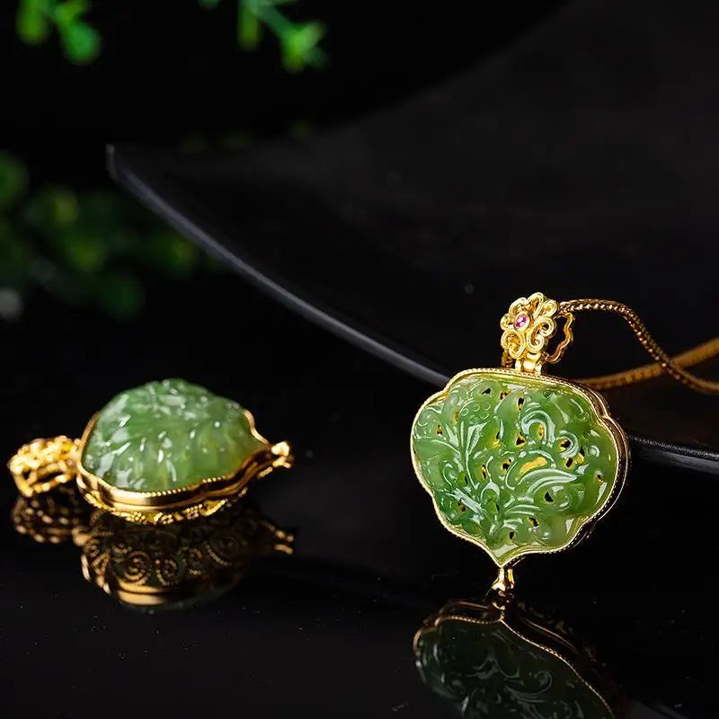 Original new silver inlaid natural Hetian jade hollow carved filigree sachet pendant ancient gold craft necklace ladies jewelry