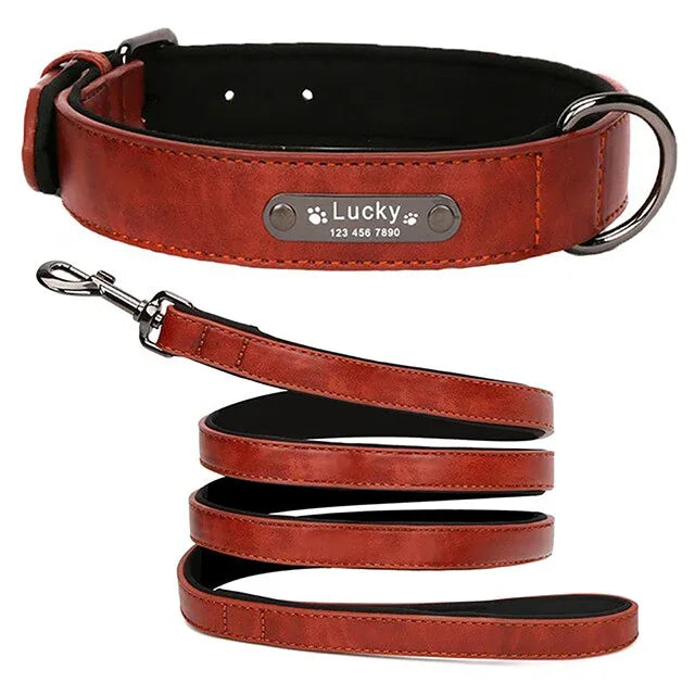 Anpassen Luxus Große Kleine Big Hund Halsband Leder Personalisiert, Breit Leder Personalisiert Halsband für Hunde Name Graviert - Golden Bridge Store