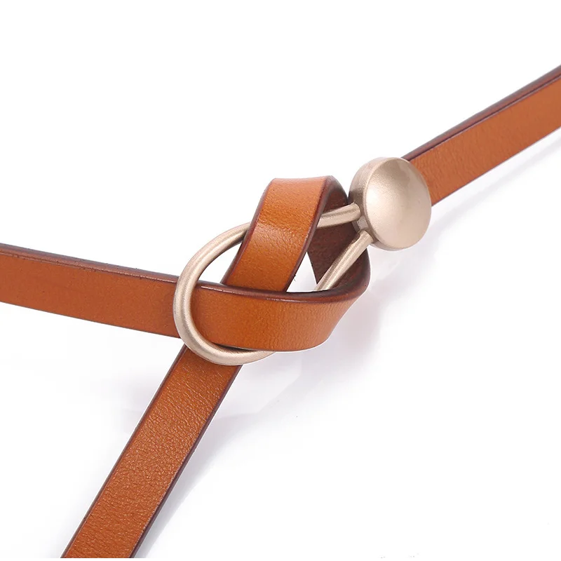 Designer Belts For Women Genuine Leather Knot Dress Belt Long Thin Waistband Gold Buckle Black Ceinture Femme Easy Cummerbunds