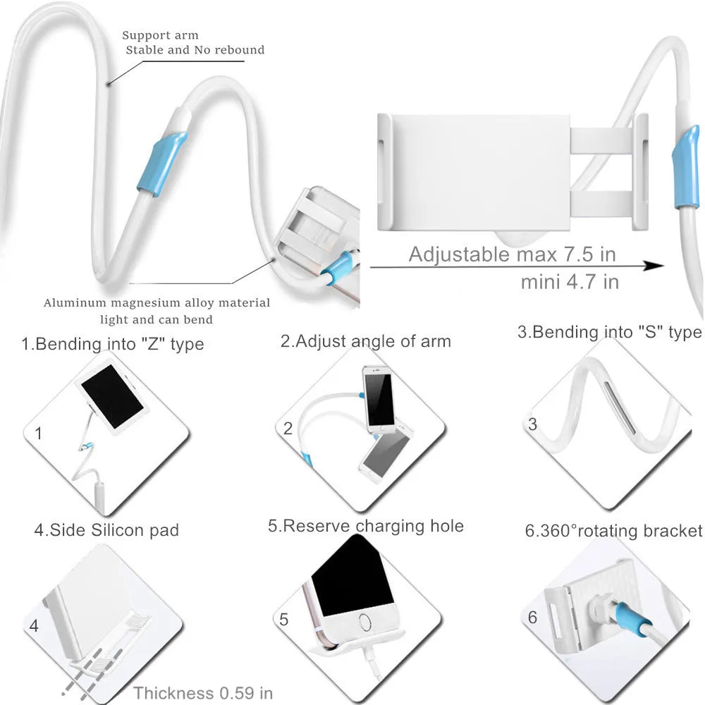 Tablet-Halterung 2025: Flexible Long Arm Stand 5-11'' Phone Tablet Support Xiaomi Samsung iPad Collection