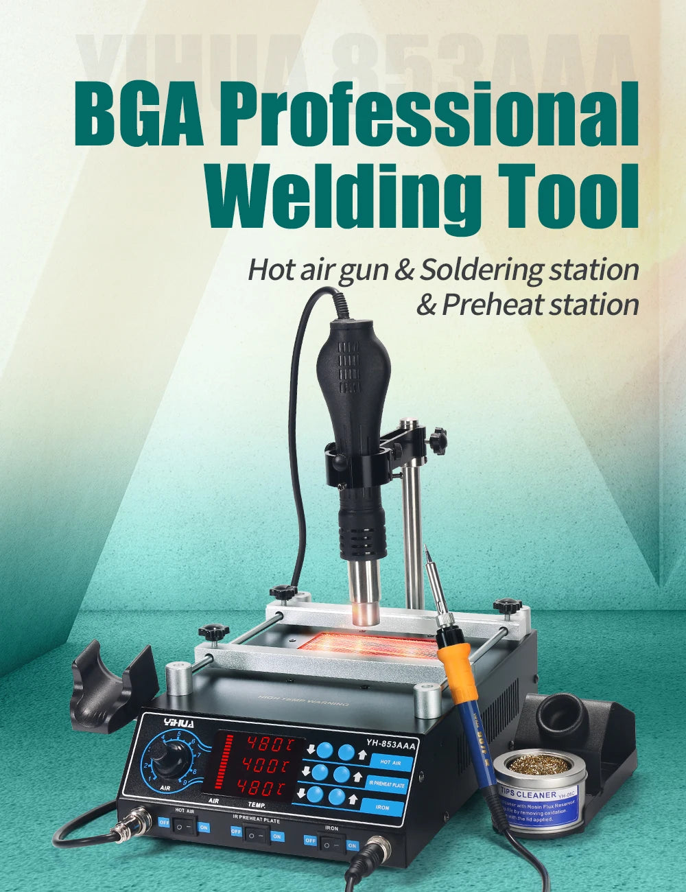 YIHUA 853AAA 1200W Preheating Station PCB Preheater Soldering Station BGA Rework Station Soldering Iron Heat Gun Welding Station