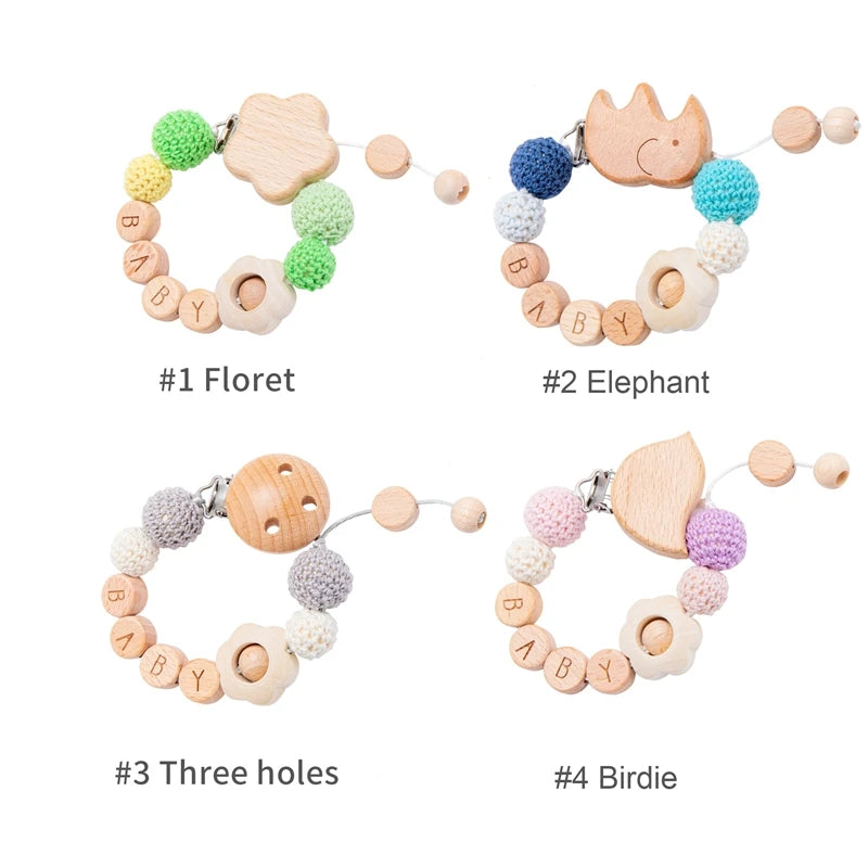 Suport pentru suzetă BabyCarrier cu flori - lemn 22cm nume