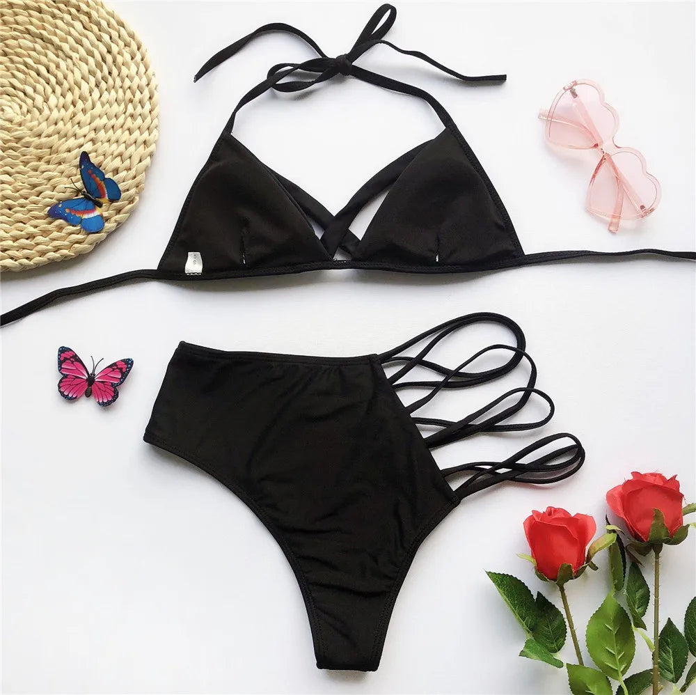 Ausgehöhlter Roter Elegant Bikini Set 2025: Vigorashely String Verbesserte Unterstützung Wire-Free - Tanga Brazilian Triangle Halter Patchwork