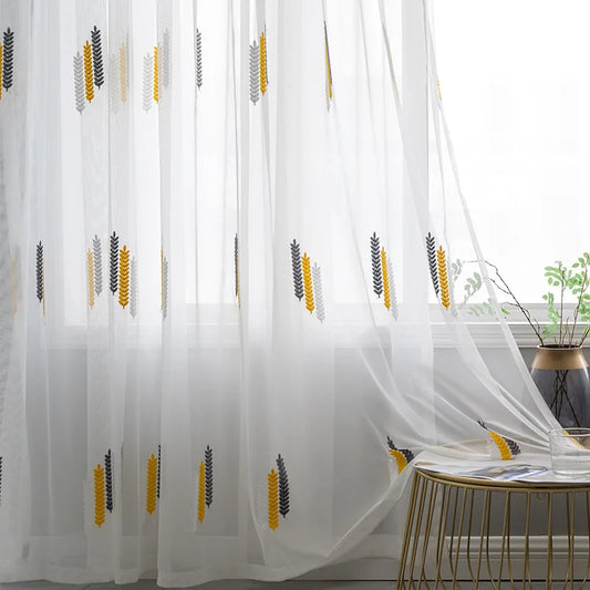 Embroidered Sheer Curtains Modern Gauze Curtain Yellow Living Room Blue Bedroom White Yarn Window Tulle Curtains