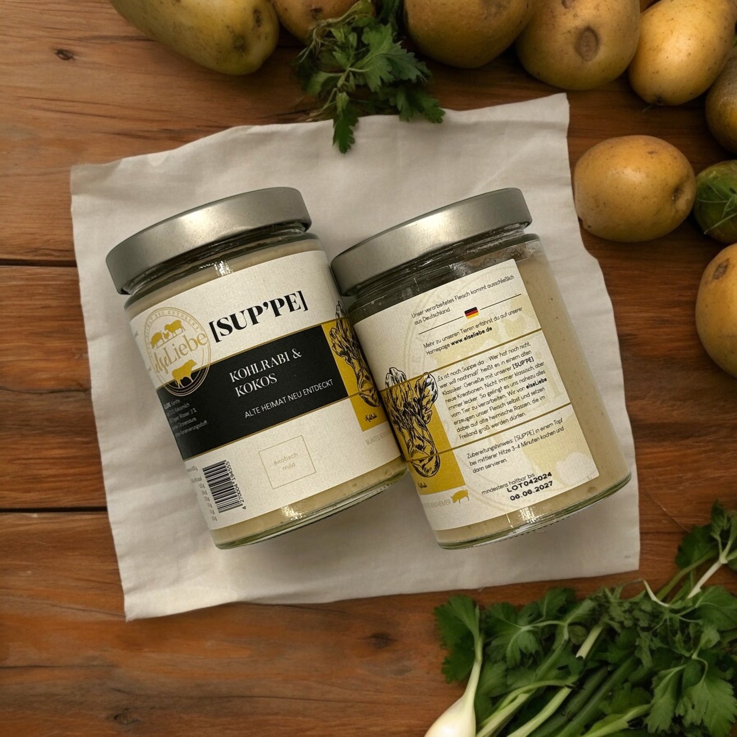 Cutie de supă ElseLiebe cu cartofi, gulie și nucă de cocos - 2 x 500g per borcan, 1000g în total