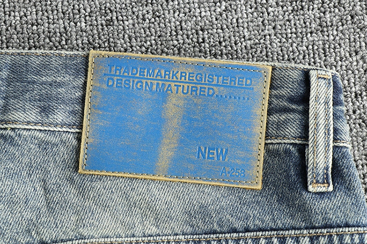 Heavy Washed Vintage Embroidered Denim Jeans Men's Versatile All Season Casual Trend Loose Tapered Straight Leg Pants Cityboys