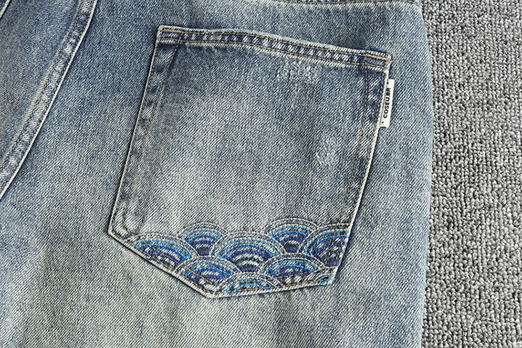 Heavy Washed Vintage Embroidered Denim Jeans Men's Versatile All Season Casual Trend Loose Tapered Straight Leg Pants Cityboys