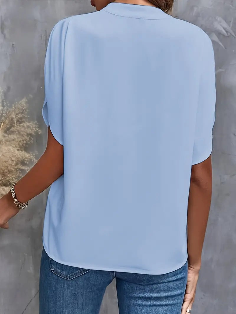 Summer Tops For Women Blouse 2024 Fashion Short Sleeve Solid V Neck Loose Shirts And Blouses Elegant Laies White Tops