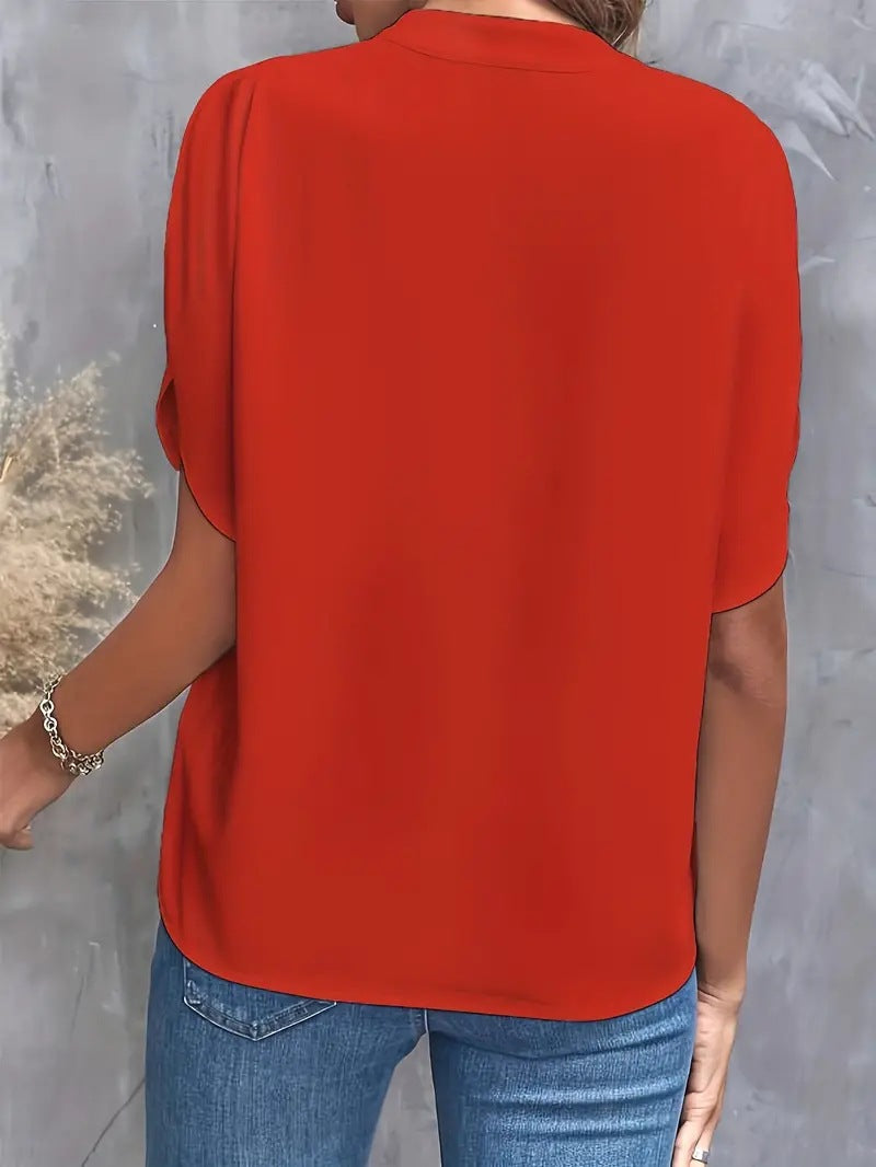 Summer Tops For Women Blouse 2024 Fashion Short Sleeve Solid V Neck Loose Shirts And Blouses Elegant Laies White Tops