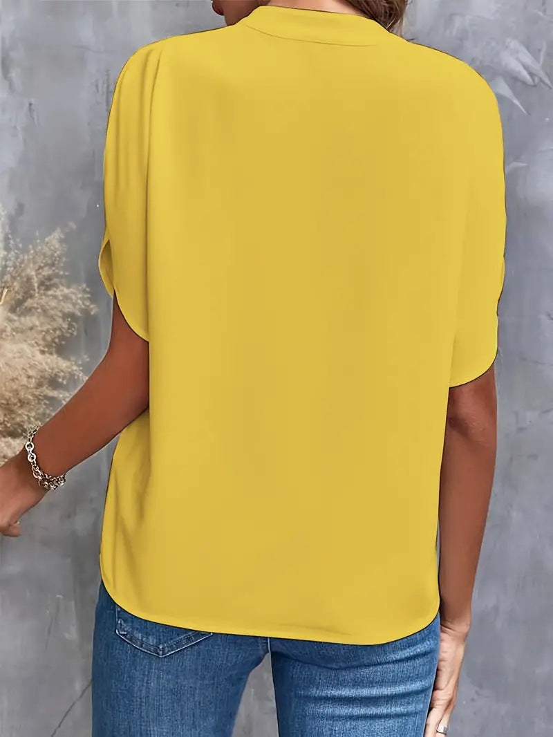 Summer Tops For Women Blouse 2024 Fashion Short Sleeve Solid V Neck Loose Shirts And Blouses Elegant Laies White Tops