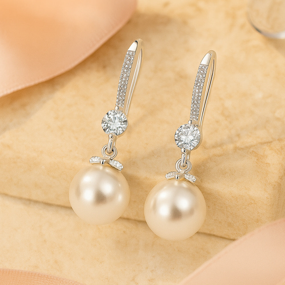 LunaSilber Ohrringe Hängende Perlen - 925 Sterling Silber, Länge 2 cm