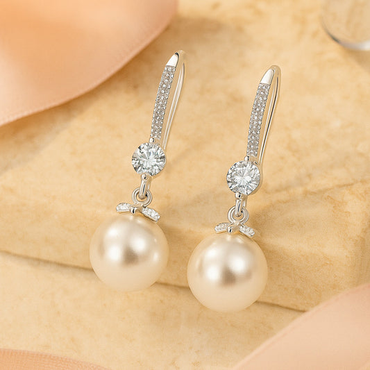 LunaSilber Ohrringe Hängende Perlen - 925 Sterling Silber, Länge 2 cm