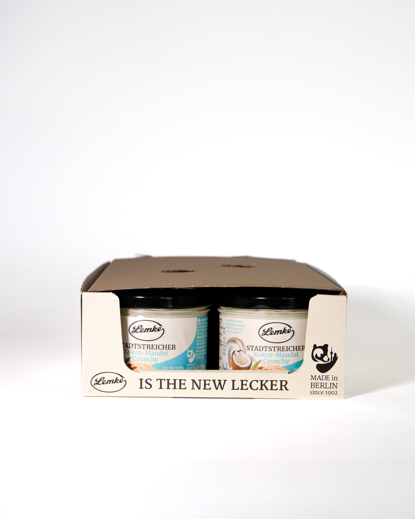 Lemke City Stroller Coconut Almond Crunch - capacitate 300g, cremă tartinabilă, bucăți de migdale prăjite