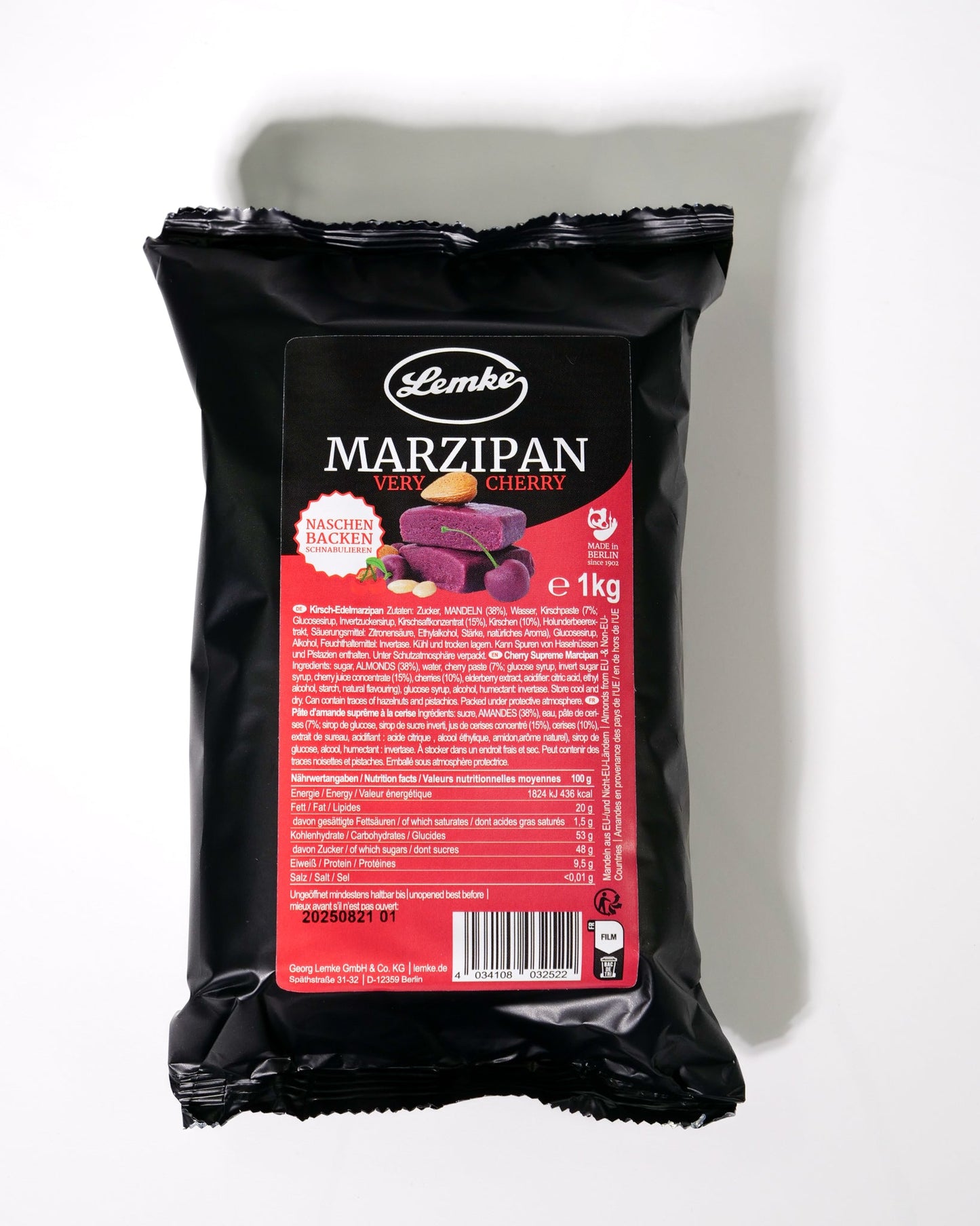 Marțipan Lemke Very Cherry - Aromă de cireșe, Fructat, Vegan, Capacitate 1 kg, Dimensiune pachet 1 kg