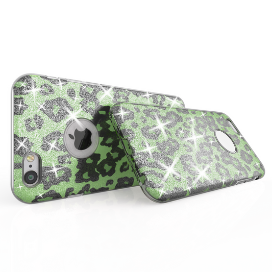NALIA Hülle Leopard Glitzer - Ultra-Slim Silikon Case Grün Kompatibel iPhone 6/6S
