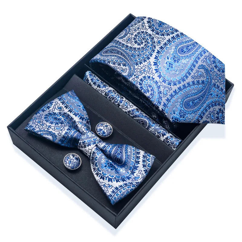Men's Tie Pin cuff square bow Tie with pocket square cufflinks Set Paisley Men's Business Wedding Suit Accessories 6-piece set