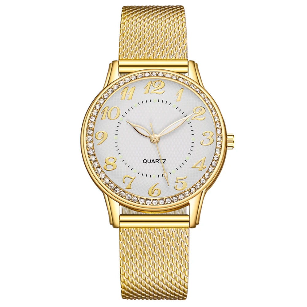 Women Watches Luxury Mesh Band Bracelet Rose Gold Inlaid Crystal Fashion New