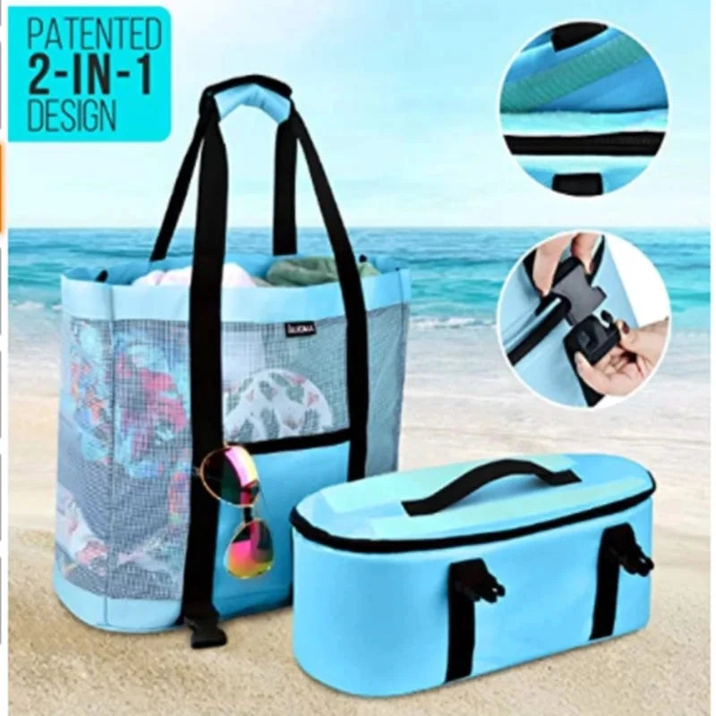 Women Swimming Beach Mesh Bag Ladies Shoulder Bag Large-capacity Travel Portable Storage Bag Multifunction Handbag