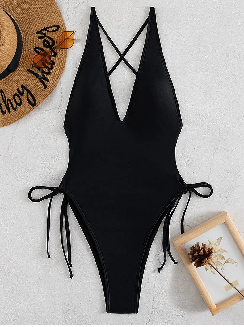 Badeanzug 2025: TOKITIND Solid Lace Up Badeanzug Damen Sexy Swimsuit Swimwear - Push Up Damen Bathing Suit Beachwear Female Bodysuit
