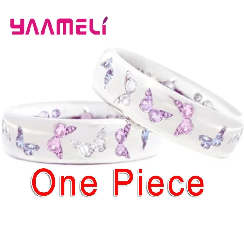 Inele de nuntă colorate cu fluture, placate cu argint 925, pentru femei, elegante, multicolore, cu zirconiu, bijuterii, cadou pentru fete