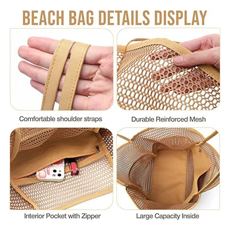 Women Swimming Beach Mesh Bag Ladies Shoulder Bag Large-capacity Travel Portable Storage Bag Multifunction Handbag