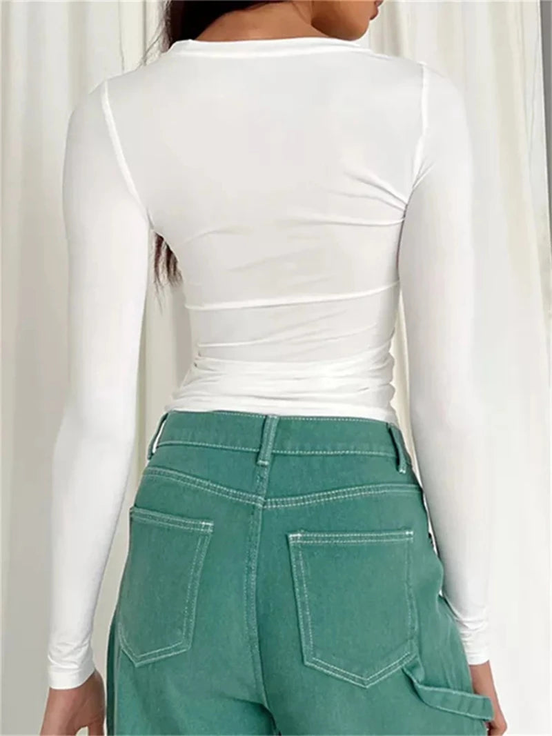 Women Long Sleeve T-Shirts Spring Autumn Slim Fit Casual Pullovers Female Streetwear O Neck Base Tops Tees Y2K Clothes T Shirt