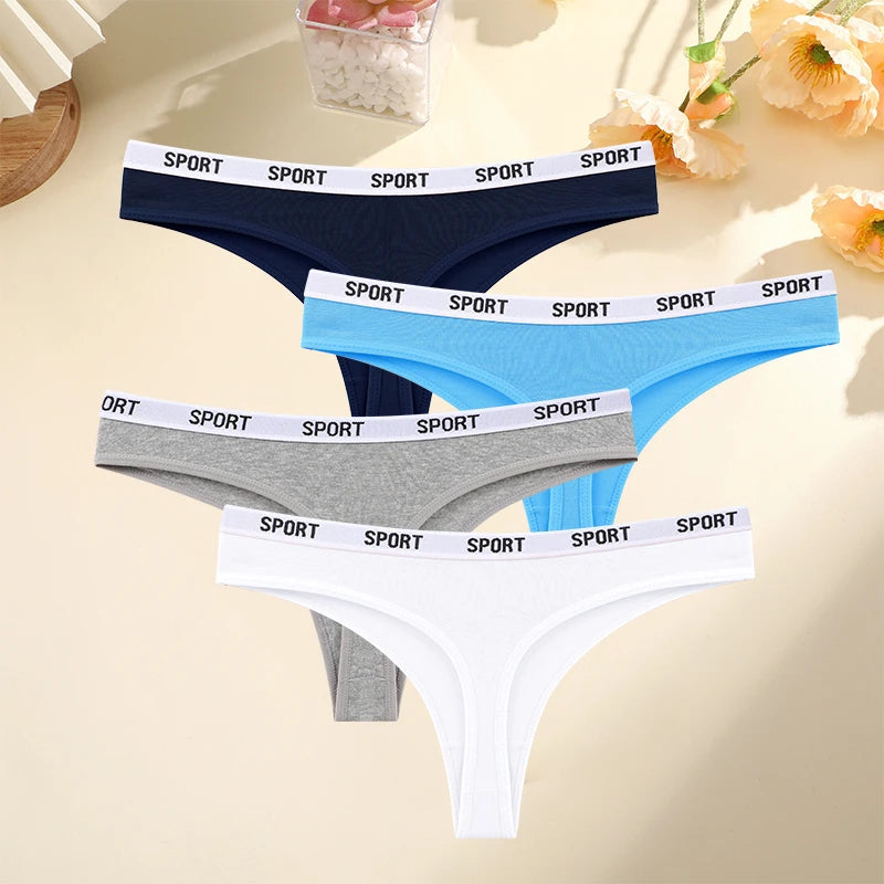 FINETOO Damen-Unterwäsche 2025 - 4er-Set Baumwoll-Strings für Sport elegante Marken-Tangas