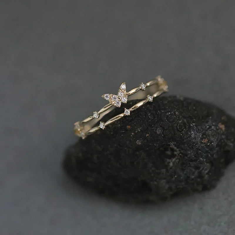 925 Sterling Silber Koreanischer Exquisiter Zirkon Schmetterling Doppelschichtig Öffnungsring Luxus Hochwertige Juwelen Geschenke Für Frauen