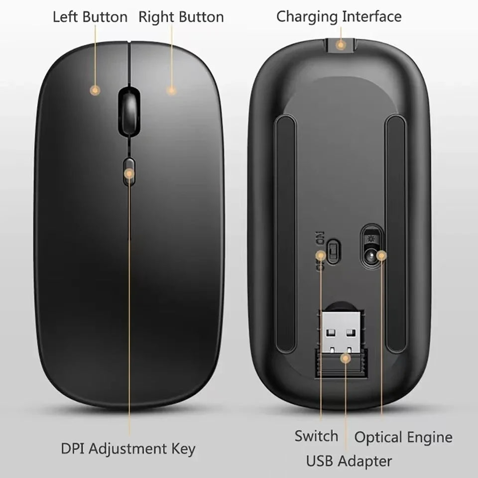 Wireless Maus Slim Bluetooth-kompatibel 2.4G Computer-Mäuse Portable Rechargeable/Battery Cordless Maus für iPad Laptop Desktop