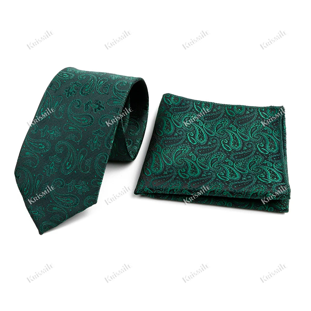 Novelty Paisley Tie Pocket Square Set For Men Skinny Slim 6cm Necktie Fit Business Wedding Party Stage Host Daily Wear Accessory