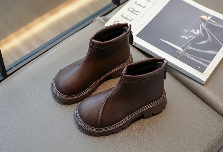 Herbst Winter Neue 2025 Kinder Fashion Stiefel - Mädchen Wasserdicht Rutschfest Reißverschluss - Weiche Sohle Leder Stiefel Kinder Casual Schuhe