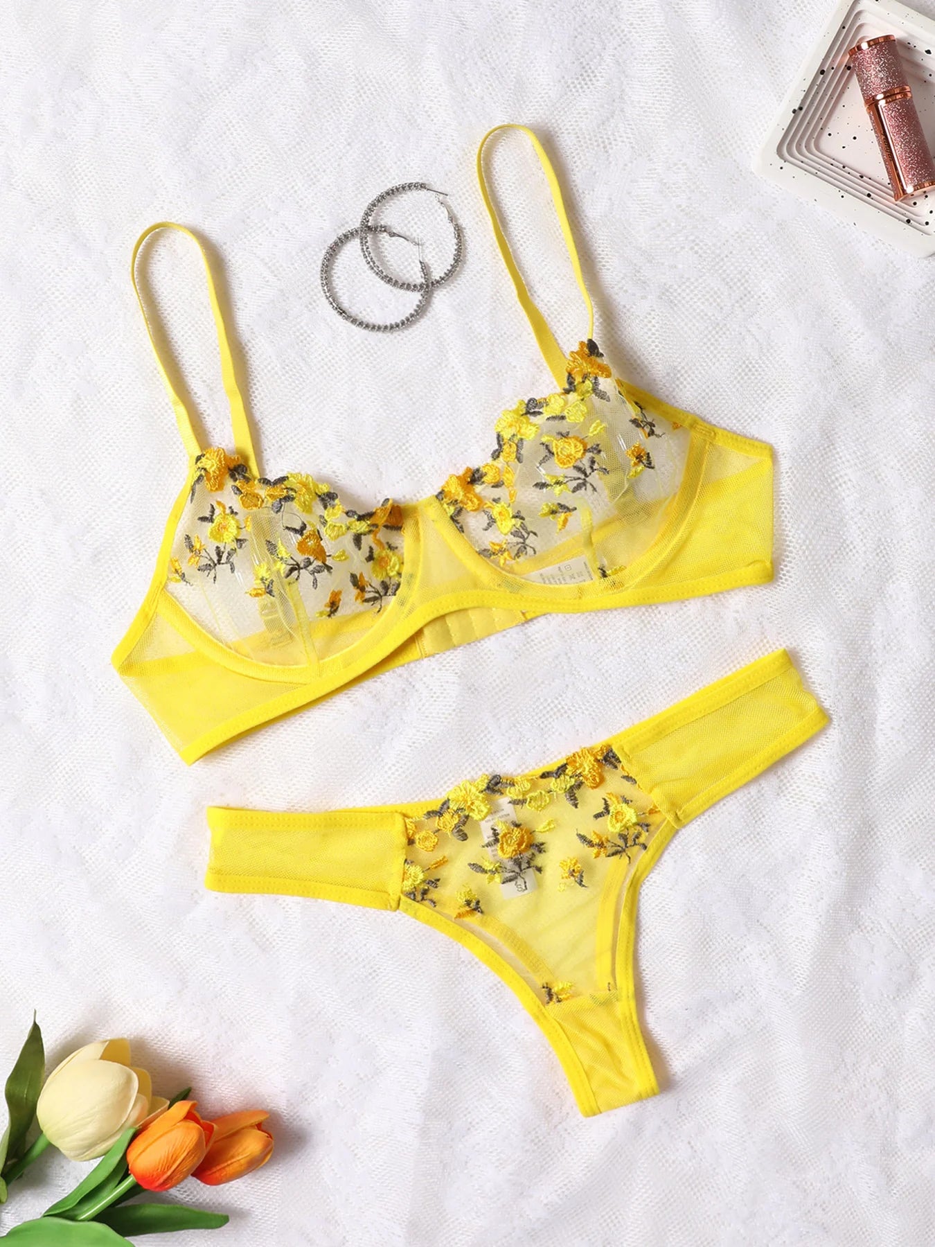 Women Lace Lingerie Push Up Bra And Panty Sets Flower Embroidery Bralette Set