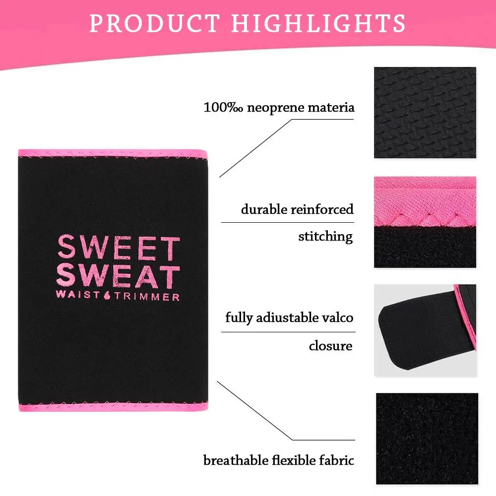 SWEET SWEAT Women Slimming Belt Fitness Corset Waist Support Adjustable Sweat Waist Trainer Body Shaper Lumbar Belt