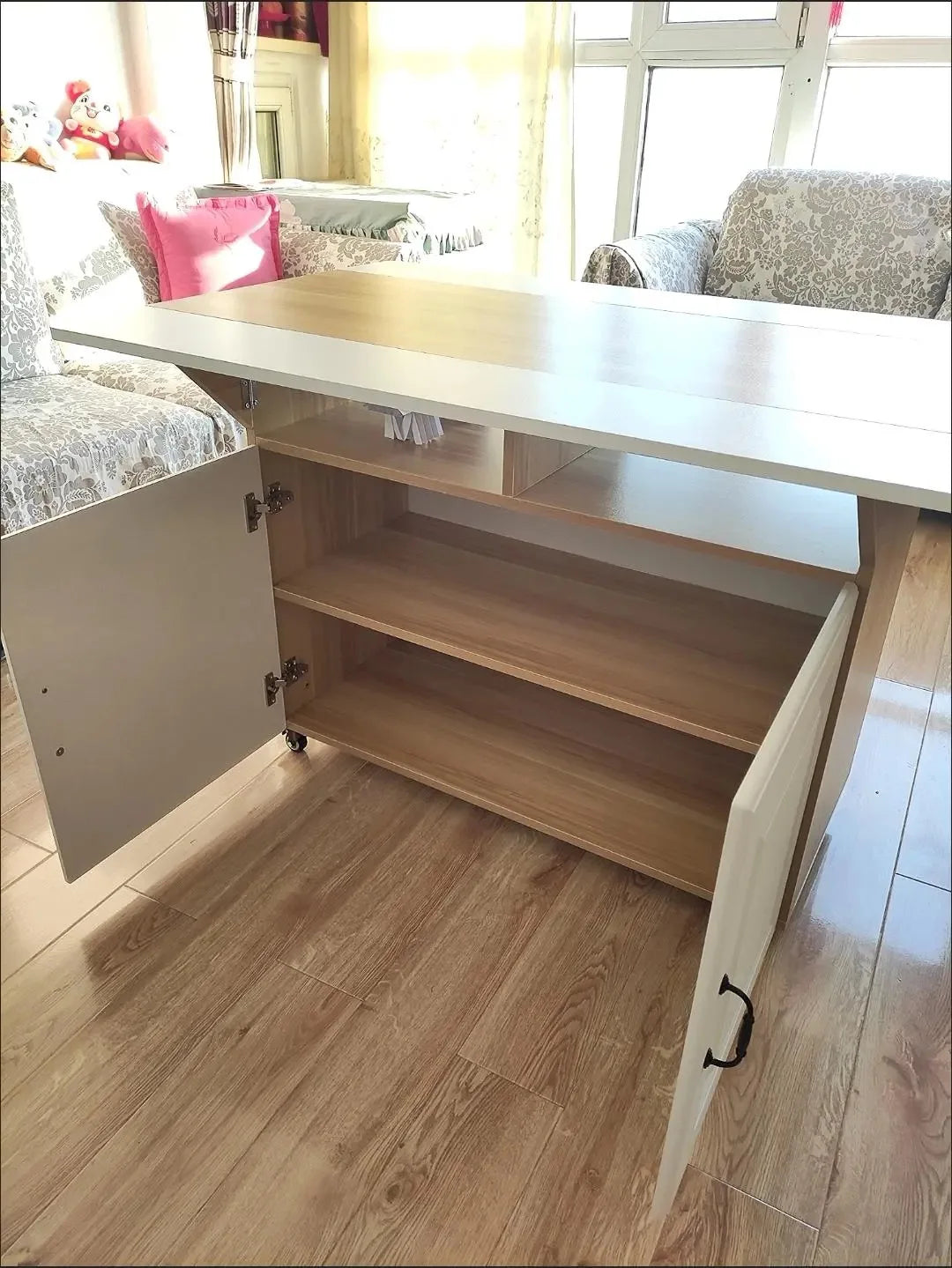 Modern Klappbar Esstisch Mit Aufbewahrung Regale Beweglich Küche Insel Schrank Massivholz Spanplatte Für Kleine Räume