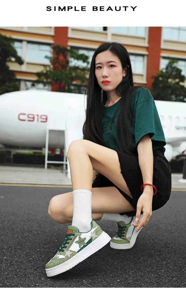 Men's Sneakers Fashion Star Skate Shoes Punk Hip Hop Style Student Sports 2 Summer All-match Non-slip Booster Casual Shoes