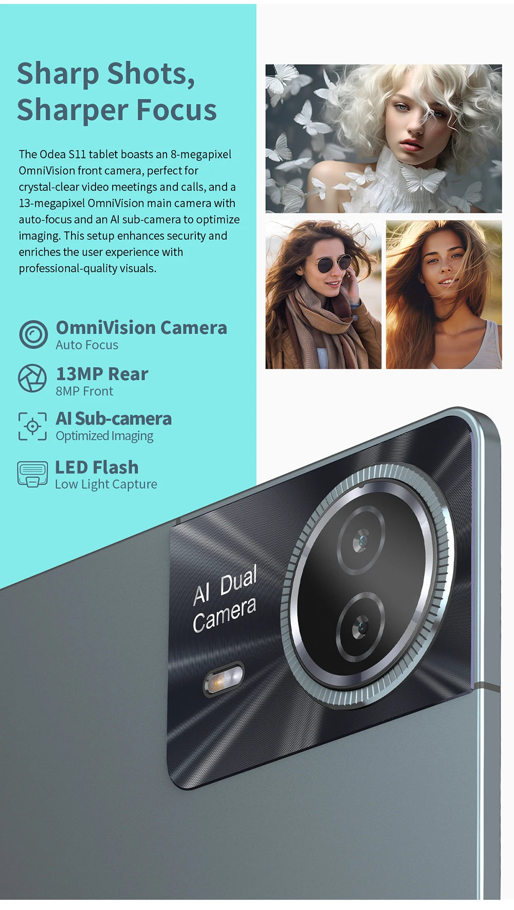 Odea S11, 11 inch TDD, 8000Mah, tabletă Android 14 (expansiune 6Gb+10Gb), 16Gb RAM, 256Gb ROM, rezoluție 1920X1200 IPS, Unisoc T606, 8 nuclee, Mali-G57, 4G LTE, Wifi, GPS, 2 sloturi SIM + 1 slot pentru telefon, Widevine L1 pentru Netflix.