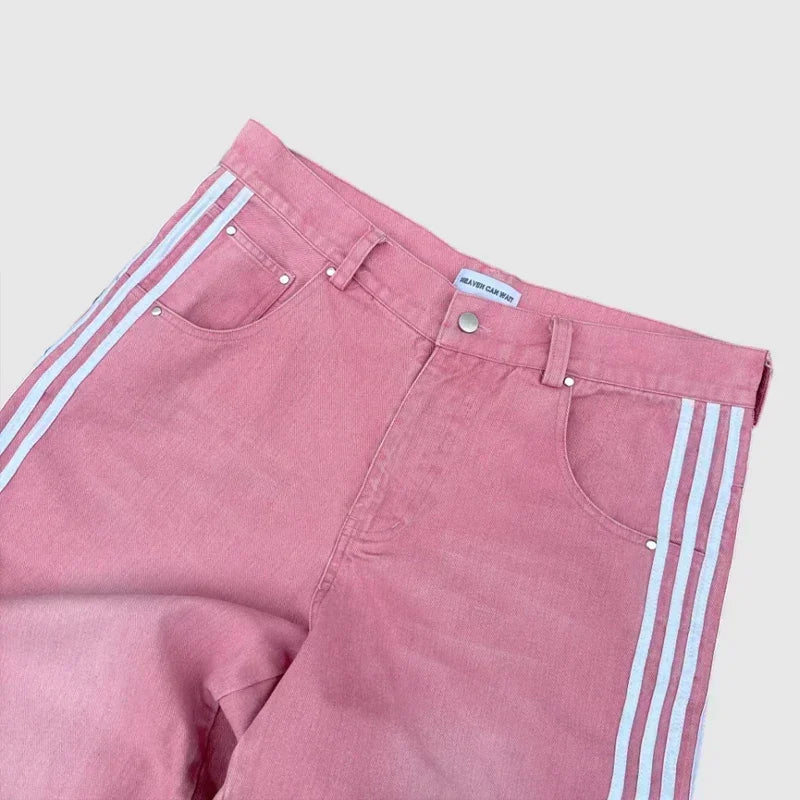 Unisex Jeans 2025 - High Street Vintage Striped Embroidered Harajuku Hip Hop Baggy