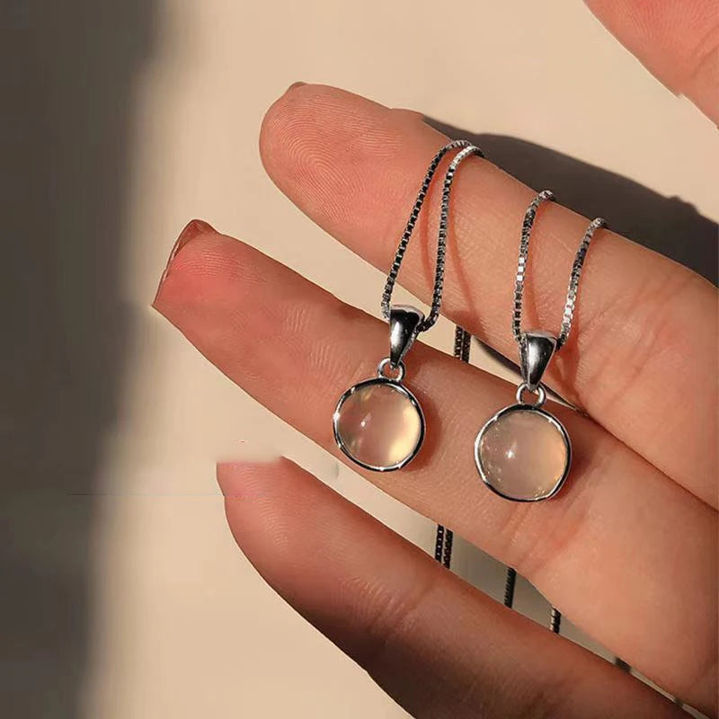 Silver Color Oval Aquamarine Pendant Necklace Ladies Girls Luxury Snake Chain Necklace Fashion Jewelry Gifts For Women New 2024