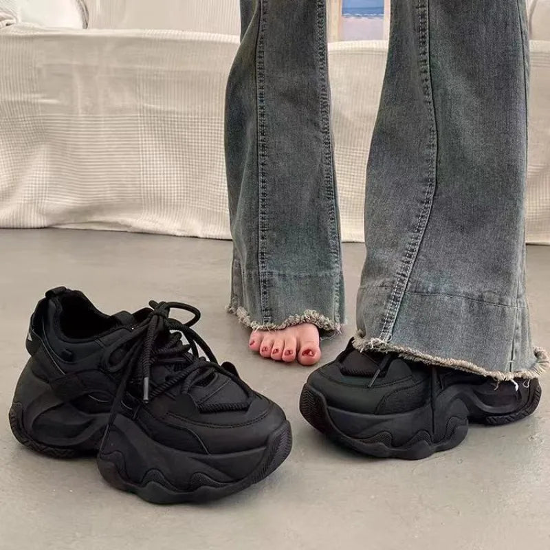 YSHUNIJ Plateau Sneaker Damen - Weiß 3cm Absatz Passt