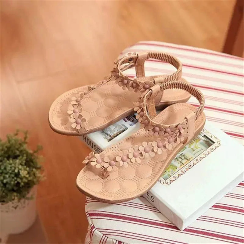 Sandals Women Floral Pattern Toe Post Sandals Summer Style Bling Bowtie Fashion Peep Toe Jelly Shoes Sandal Flat Shoes Woman